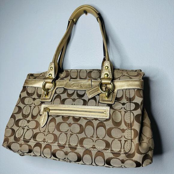 COACH Women's Brown Penelope Signature Leather Duffle Hobo Shoulder Handbag - Picture 4 of 11